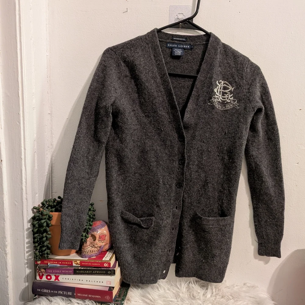 VTG Ralph Lauren Cardigan Kids Gray Wool Angora Sweater Vintage Rabbit Hair READ